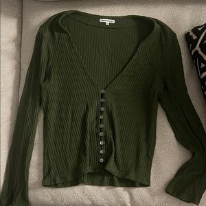 Reformation Forest Green Ribbed Button-Down Shirt